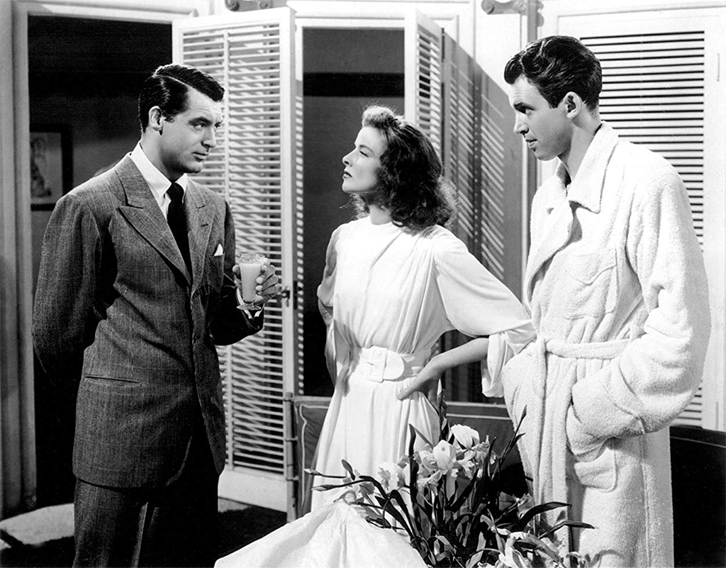 Katharine Hepburn, Cary Grant, James Stewart dans Indiscrétions