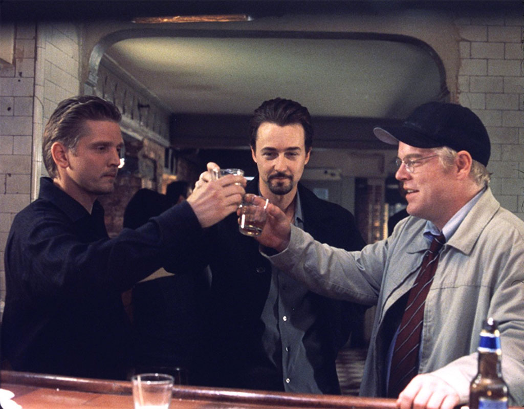 Edward Norton, Philip Seymour Hoffman, Barry Pepper dans La 25e heure