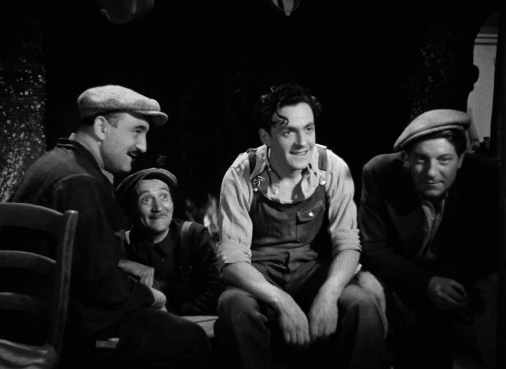 Jean Gabin, Raymond Aimos, Charles Vanel, Rafael Medina dans La belle équipe