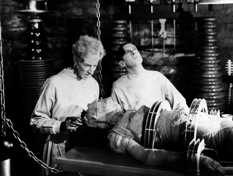 Ernest Thesiger, Colin Clive, Boris Karloff dans La fiancée de Frankenstein