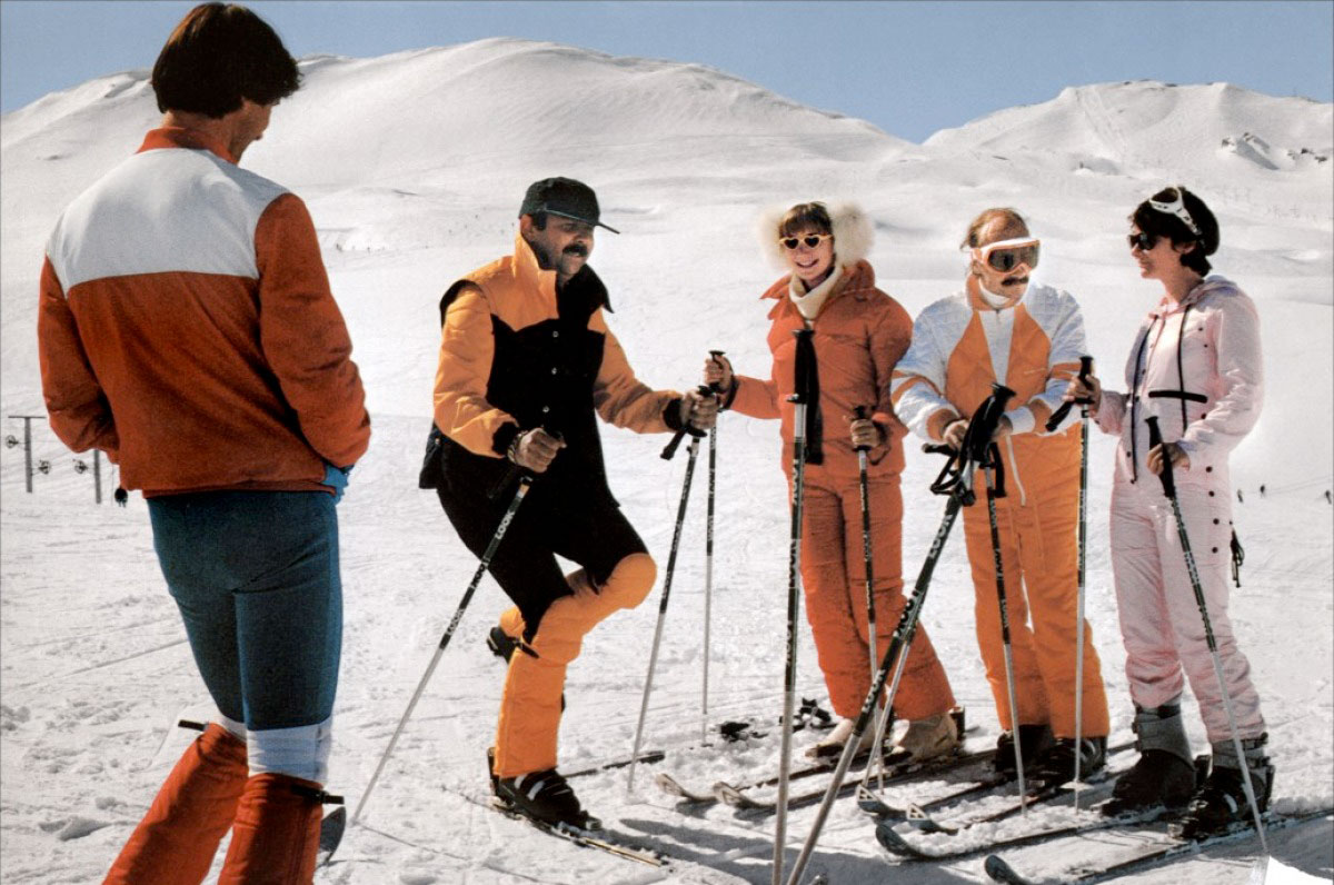 Gérard Jugnot, Marie-Anne Chazel, Josiane Balasko, Michel Blanc, Thierry Lhermitte dans Les Bronzés font du ski
