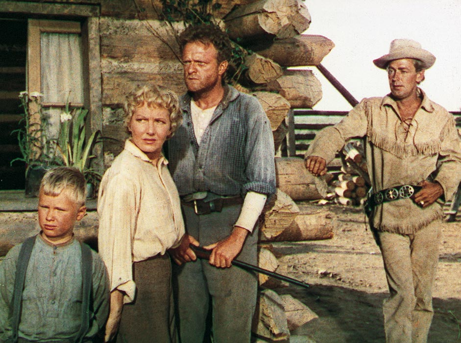 Van Heflin, Alan Ladd, Jean Arthur dans L'Homme des vallées perdues