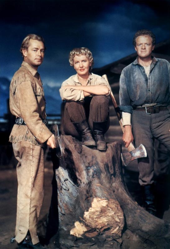 Van Heflin, Alan Ladd, Jean Arthur dans L'Homme des vallées perdues