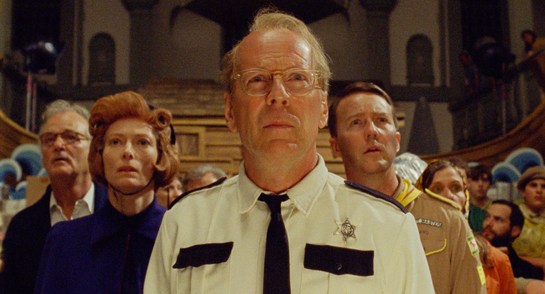 Edward Norton, Bruce Willis, Bill Muray, Tilda Swinton dans Moonrise Kingdom